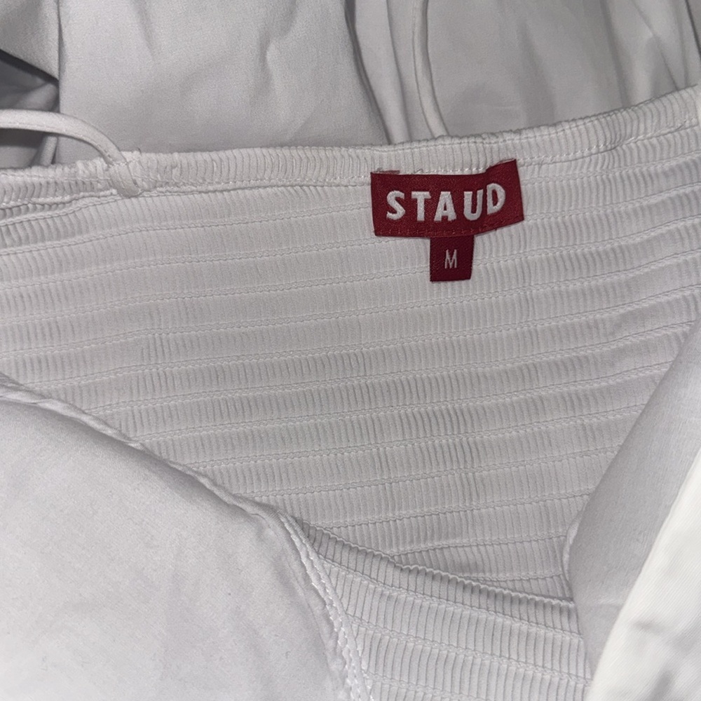 NWOT STAUD Landry Shoulder-Tie Smocked Cotton Maxi White Dress sz M - Picture 10 of 12